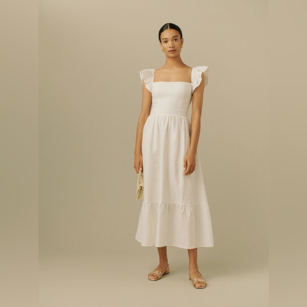 Reformation Lucila Ruffle Linen Midi Dress